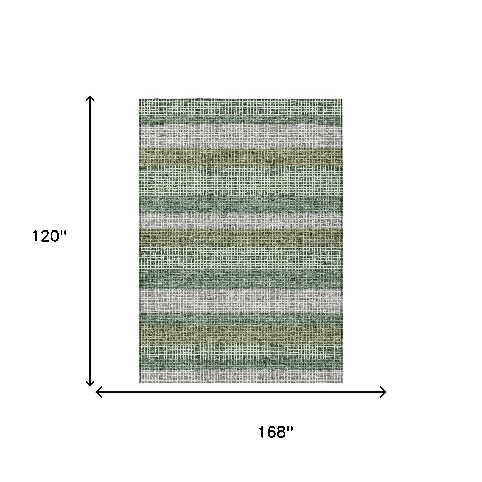 10' X 14' Green And Ivory Striped Washable Indoor Outdoor Area Rug Homeroots Outdoor