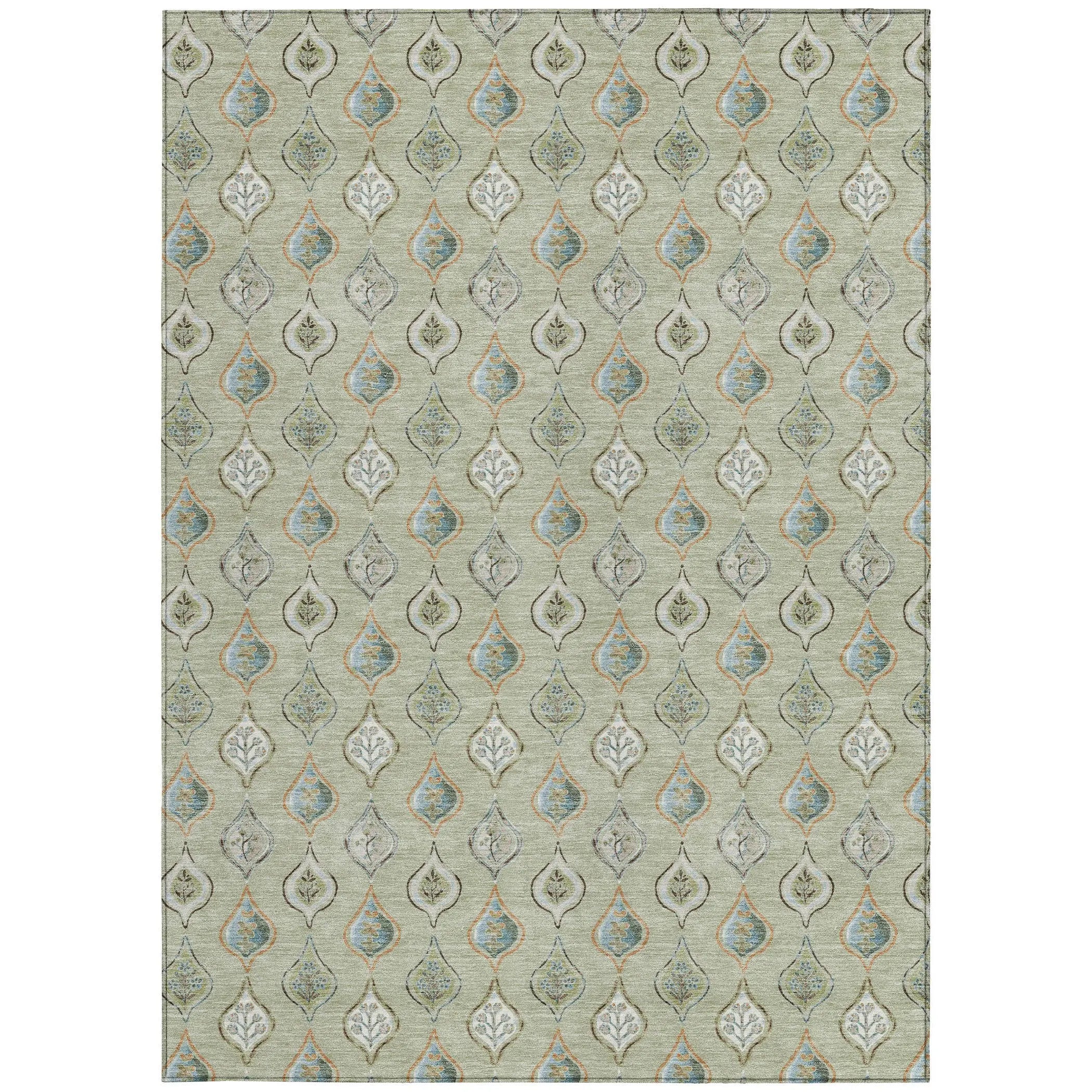 10' X 14' Green And Khaki Floral Washable Indoor Outdoor Area Rug Homeroots Outdoor