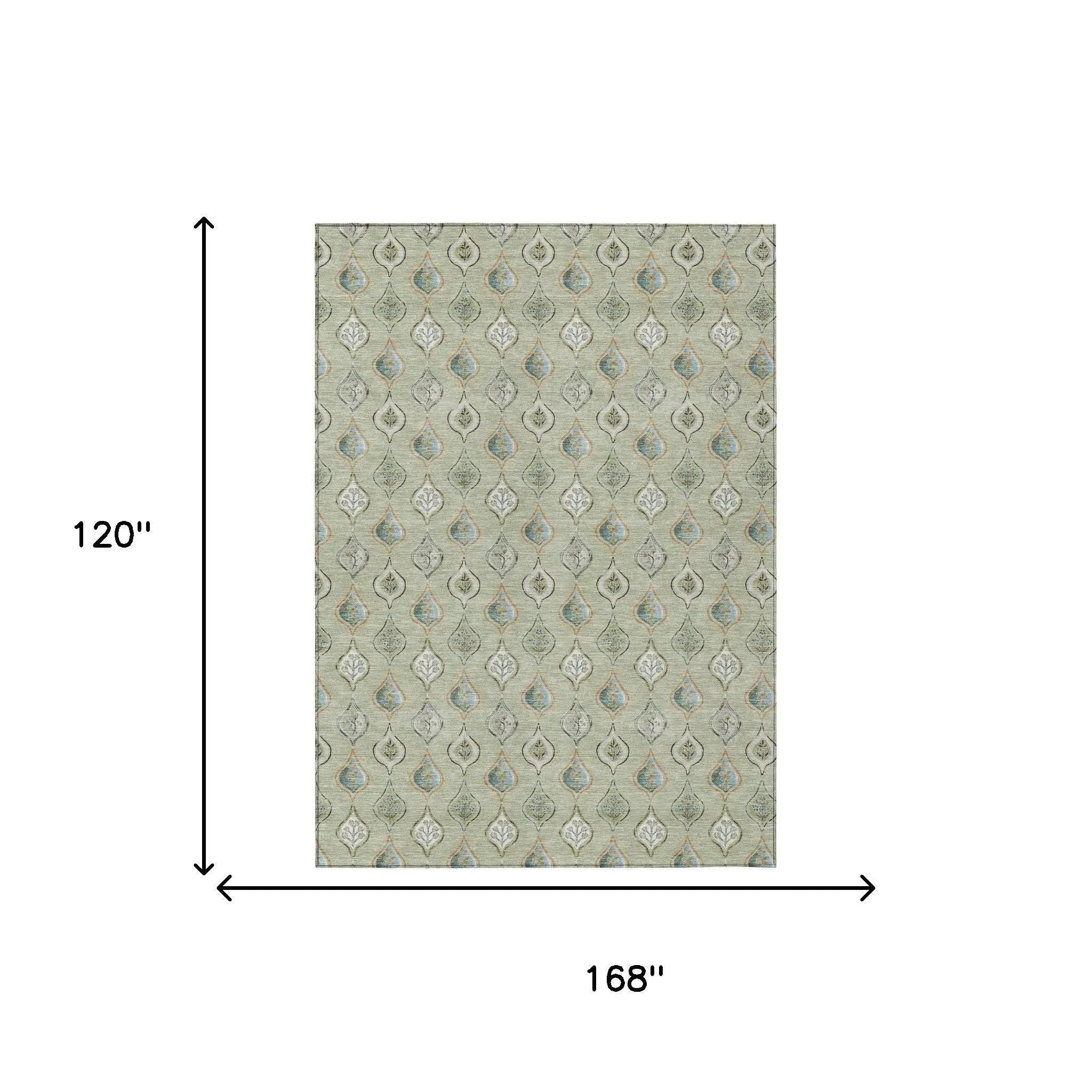10' X 14' Green And Khaki Floral Washable Indoor Outdoor Area Rug Homeroots Outdoor