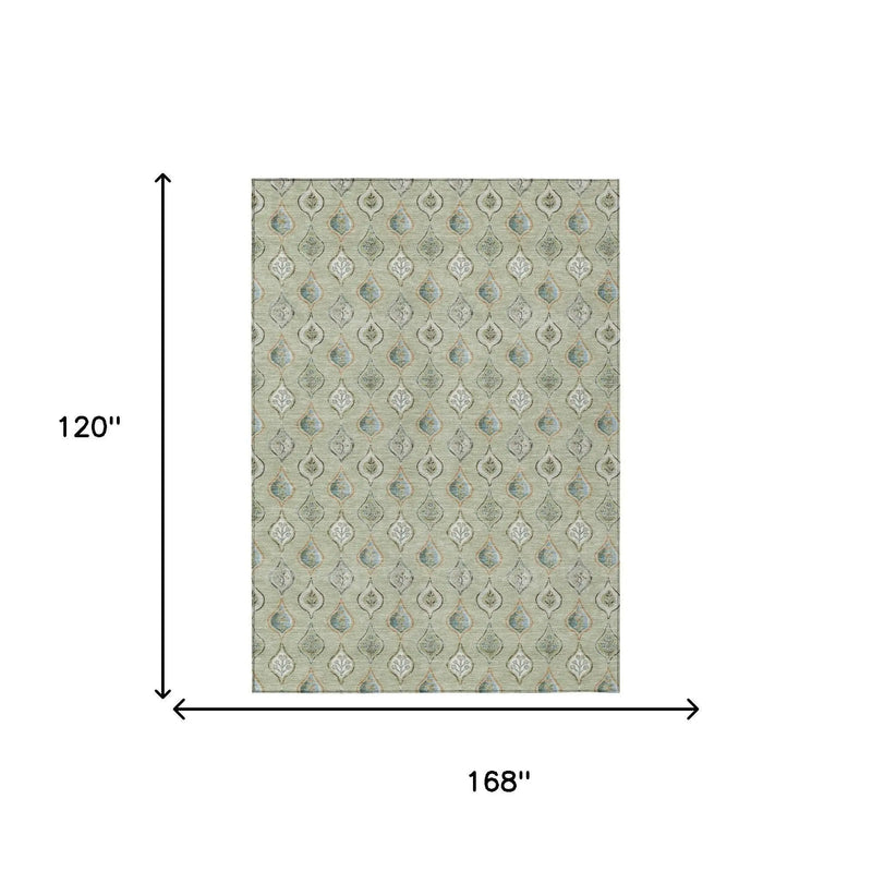10' X 14' Green And Khaki Floral Washable Indoor Outdoor Area Rug Homeroots Outdoor