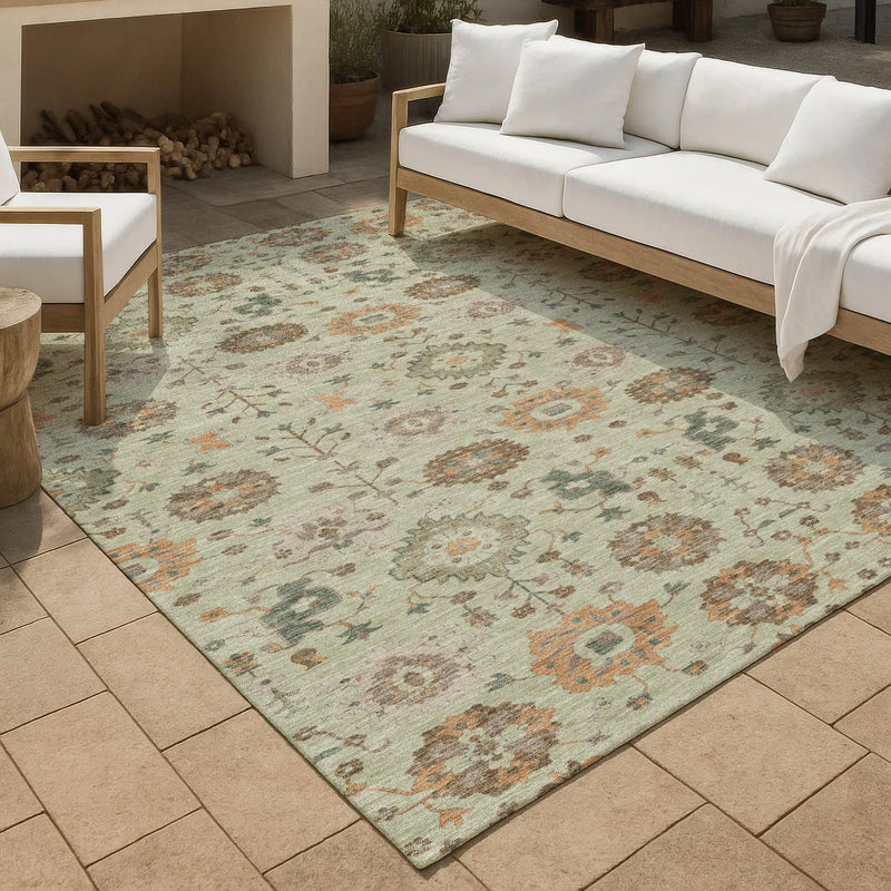 10' X 14' Green And Khaki Geometric Washable Indoor Outdoor Area Rug Homeroots Outdoor