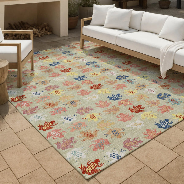 10' X 14' Green And Khaki Geometric Washable Indoor Outdoor Area Rug Homeroots Outdoor