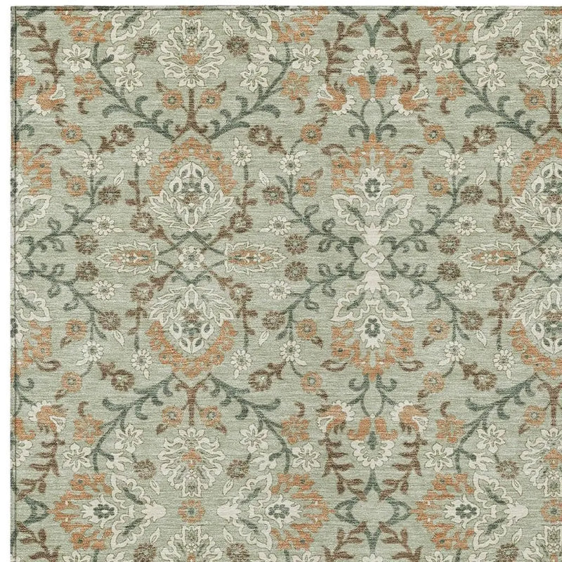10' X 14' Green And Khaki Geometric Washable Indoor Outdoor Area Rug Homeroots Outdoor