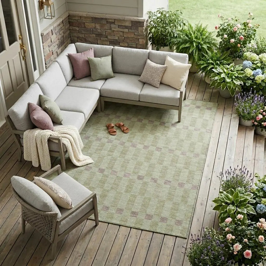 10' X 14' Green And Khaki Geometric Washable Indoor Outdoor Area Rug Homeroots Outdoor