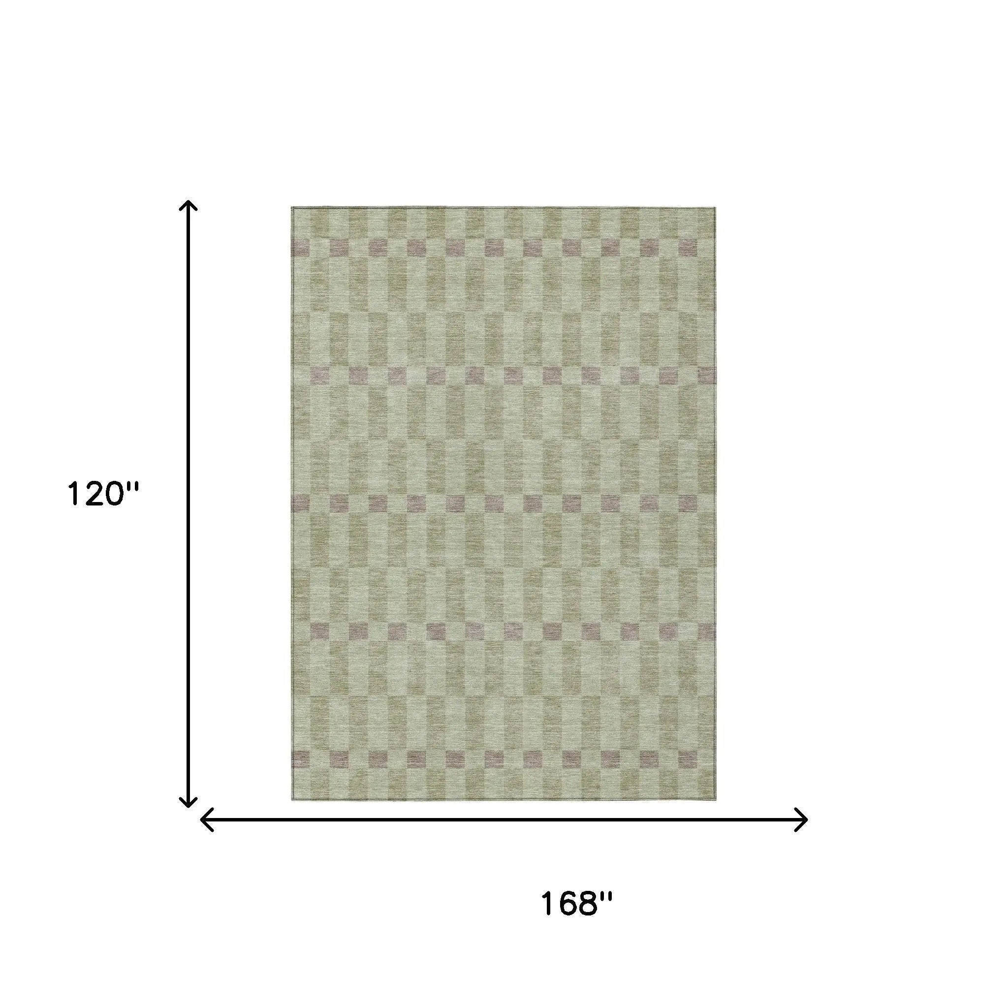 10' X 14' Green And Khaki Geometric Washable Indoor Outdoor Area Rug Homeroots Outdoor