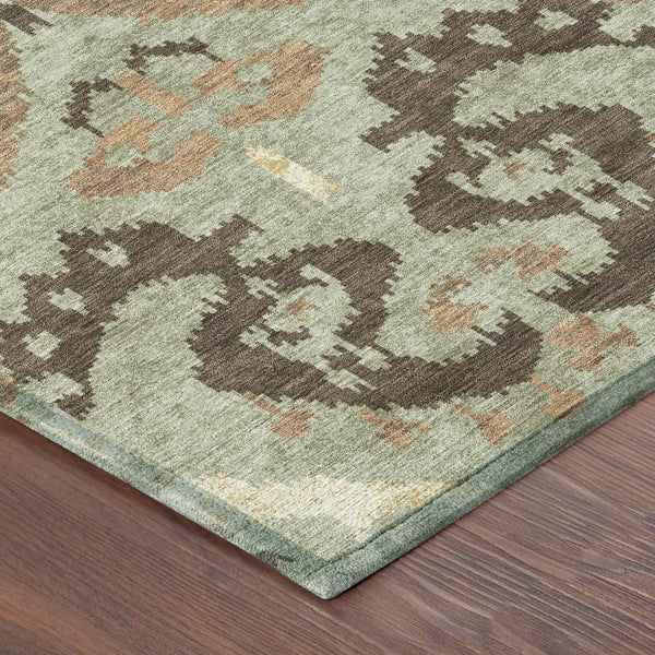 10' X 14' Green And Khaki Ikat Washable Indoor Outdoor Area Rug Homeroots Outdoor