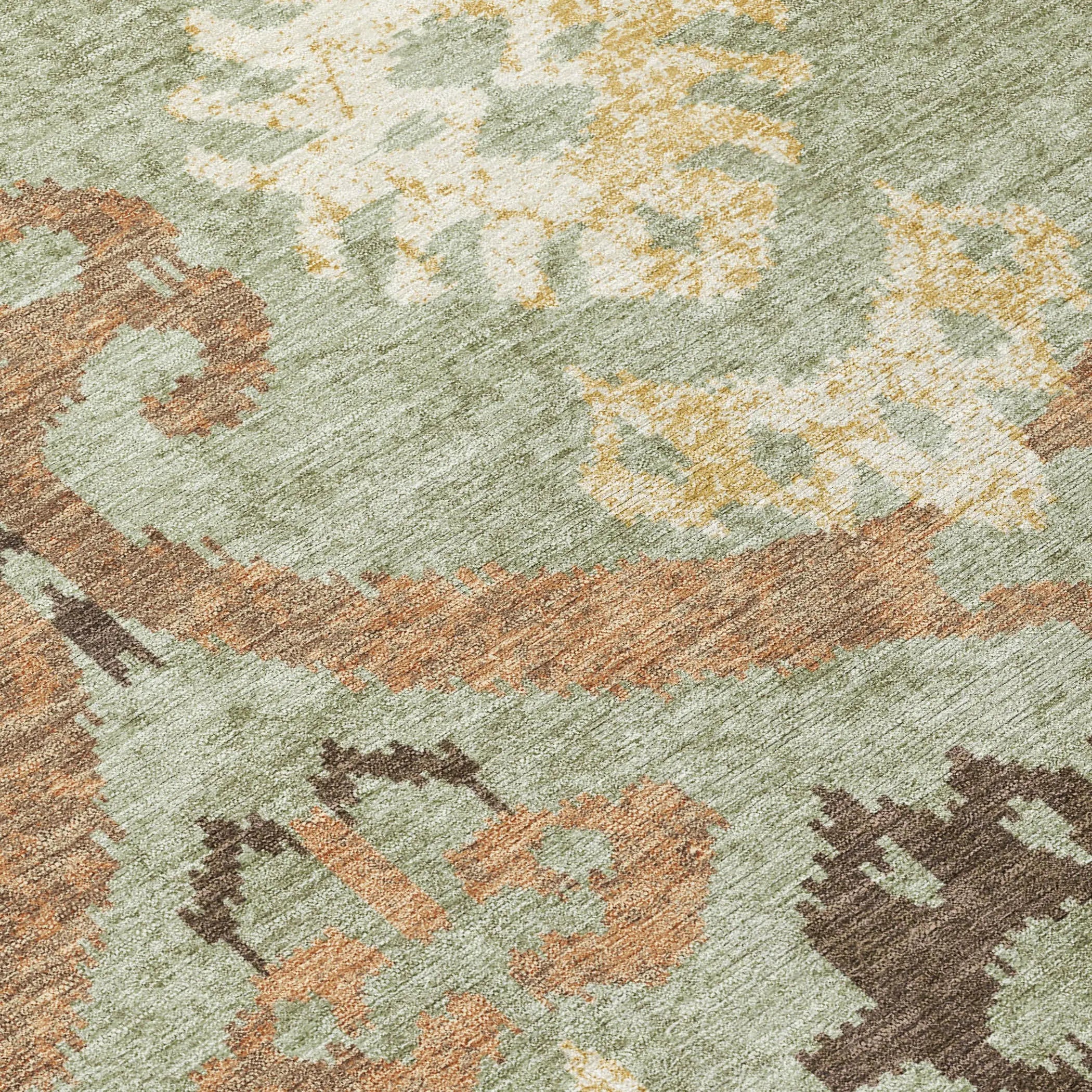 10' X 14' Green And Khaki Ikat Washable Indoor Outdoor Area Rug Homeroots Outdoor