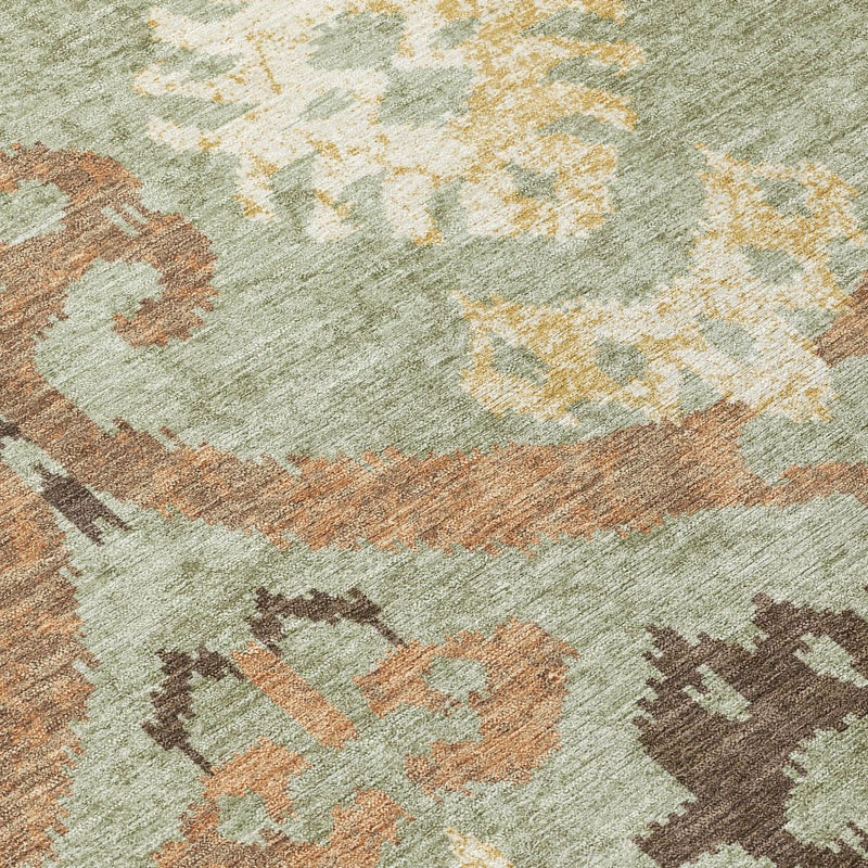 10' X 14' Green And Khaki Ikat Washable Indoor Outdoor Area Rug Homeroots Outdoor