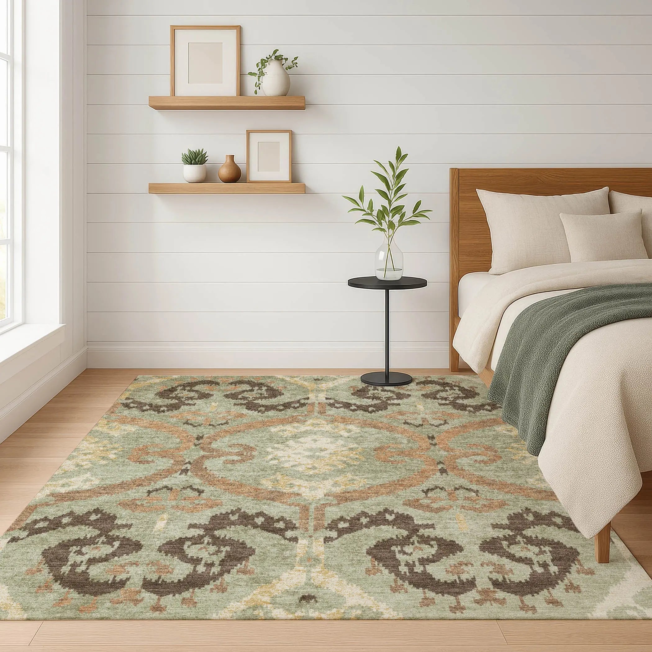 10' X 14' Green And Khaki Ikat Washable Indoor Outdoor Area Rug Homeroots Outdoor
