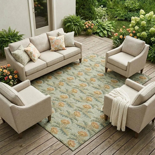 10' X 14' Green And Lavender Floral Washable Indoor Outdoor Area Rug Homeroots Outdoor