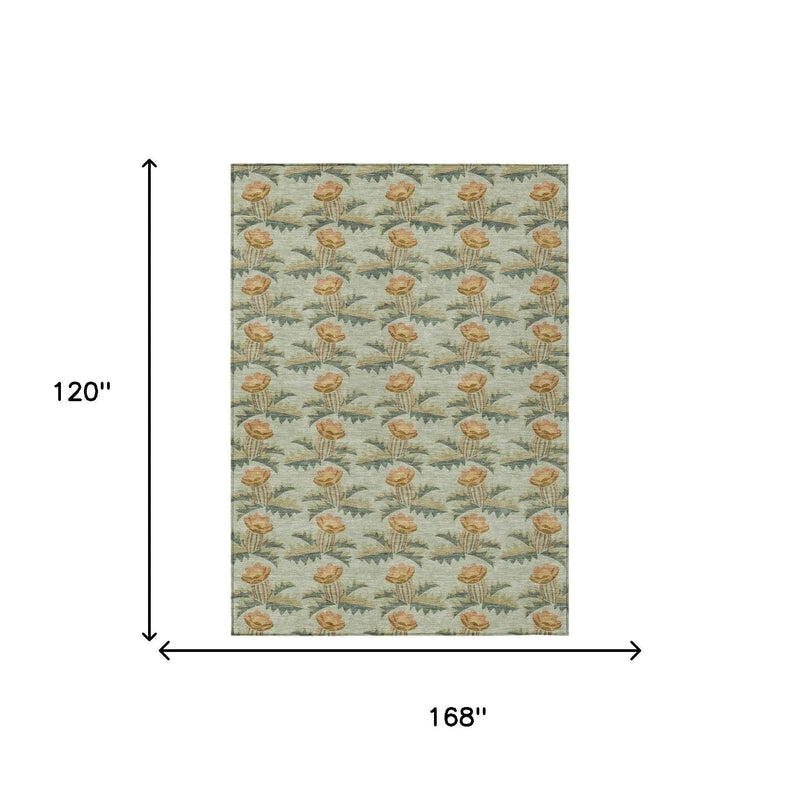 10' X 14' Green And Lavender Floral Washable Indoor Outdoor Area Rug Homeroots Outdoor