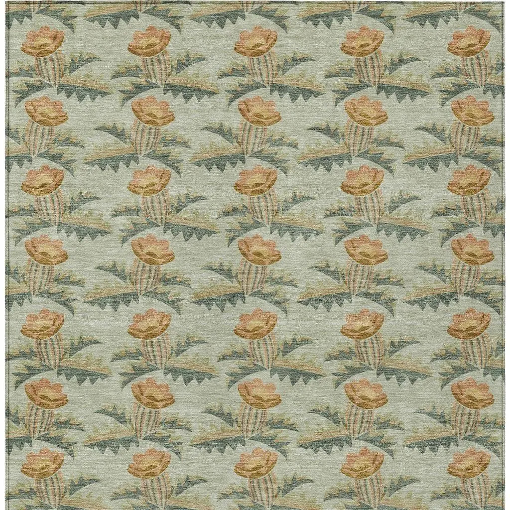 10' X 14' Green And Lavender Floral Washable Indoor Outdoor Area Rug Homeroots Outdoor