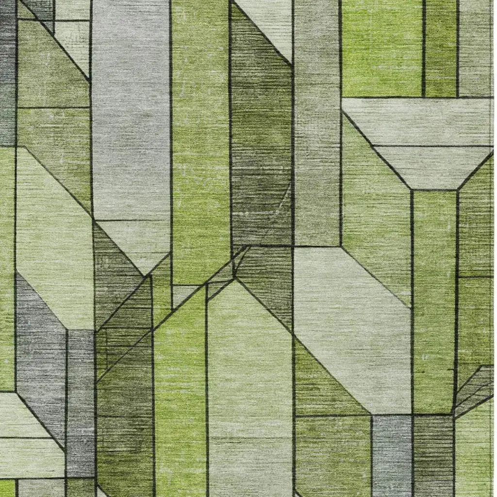 10' X 14' Green And Lime Green Geometric Washable Indoor Outdoor Area Rug Homeroots Outdoor