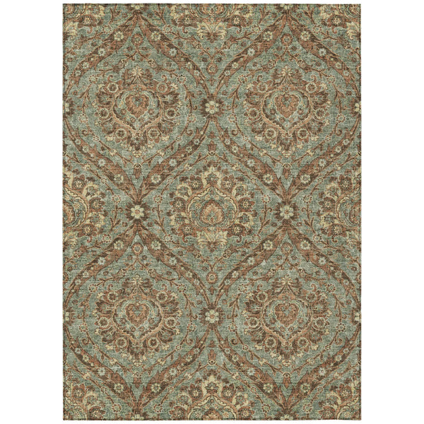 10' X 14' Green And Linen Floral Washable Indoor Outdoor Area Rug Homeroots Outdoor