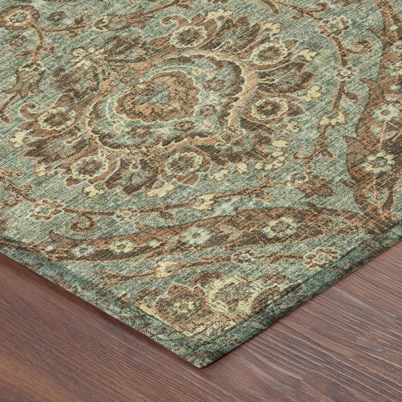 10' X 14' Green And Linen Floral Washable Indoor Outdoor Area Rug Homeroots Outdoor