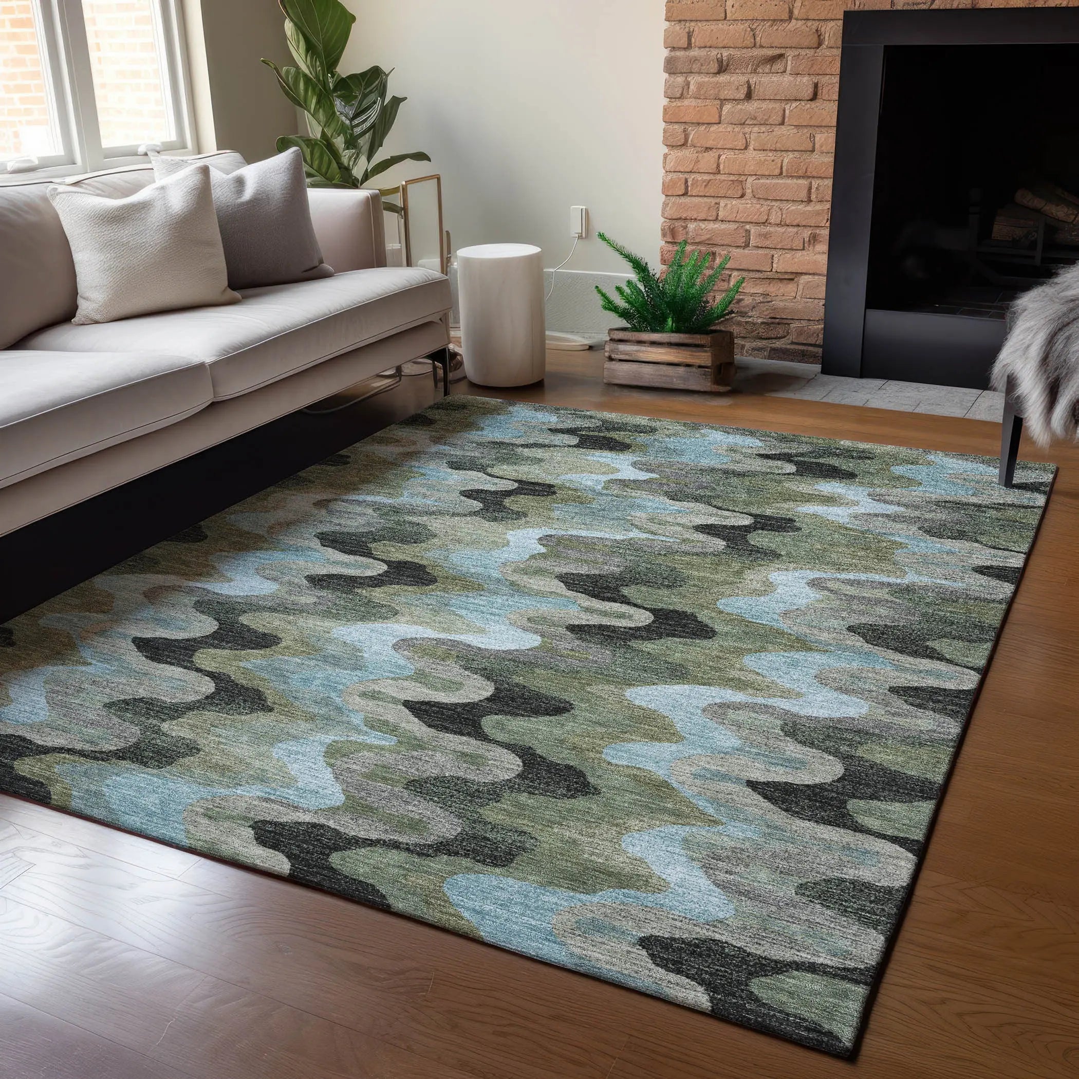 10' X 14' Green And Olive Green Abstract Washable Indoor Outdoor Area Rug Homeroots Outdoor