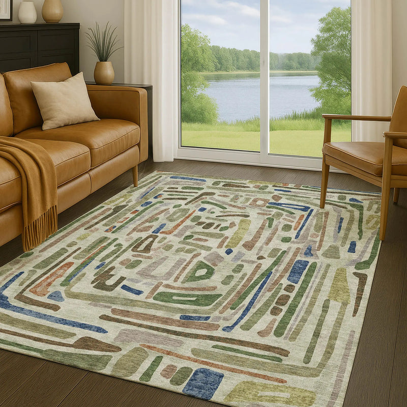 10' X 14' Green And Olive Green Abstract Washable Indoor Outdoor Area Rug Homeroots Outdoor