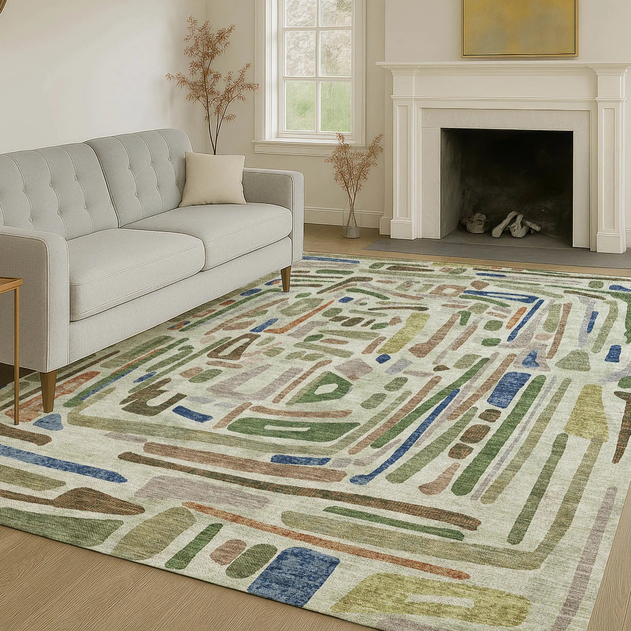 10' X 14' Green And Olive Green Abstract Washable Indoor Outdoor Area Rug Homeroots Outdoor