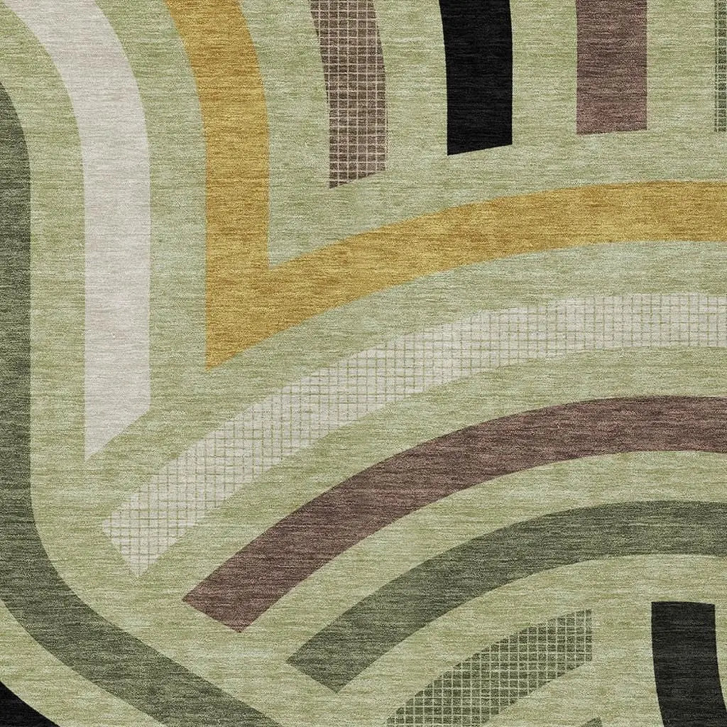 10' X 14' Green And Olive Green Abstract Washable Indoor Outdoor Area Rug Homeroots Outdoor