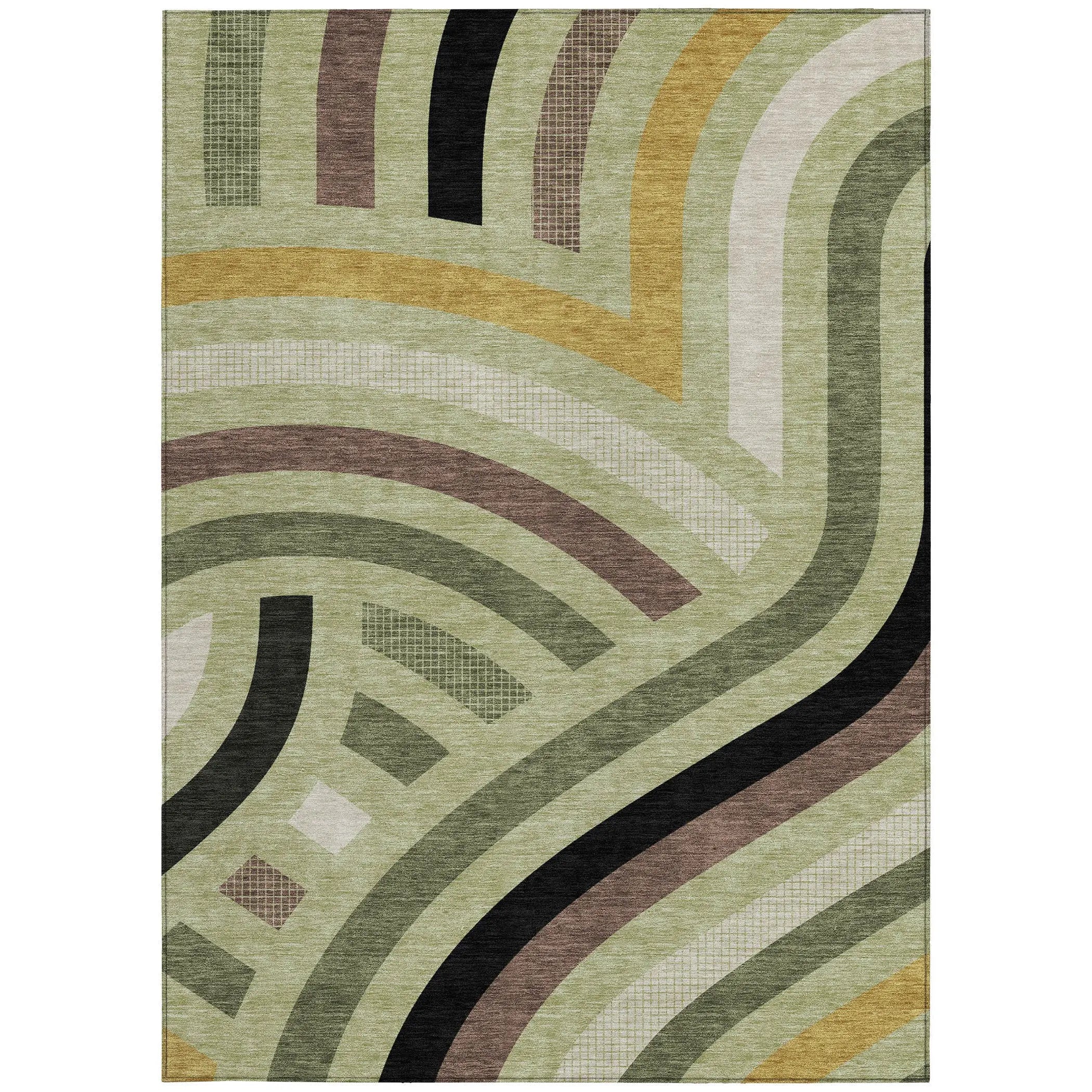 10' X 14' Green And Olive Green Abstract Washable Indoor Outdoor Area Rug Homeroots Outdoor