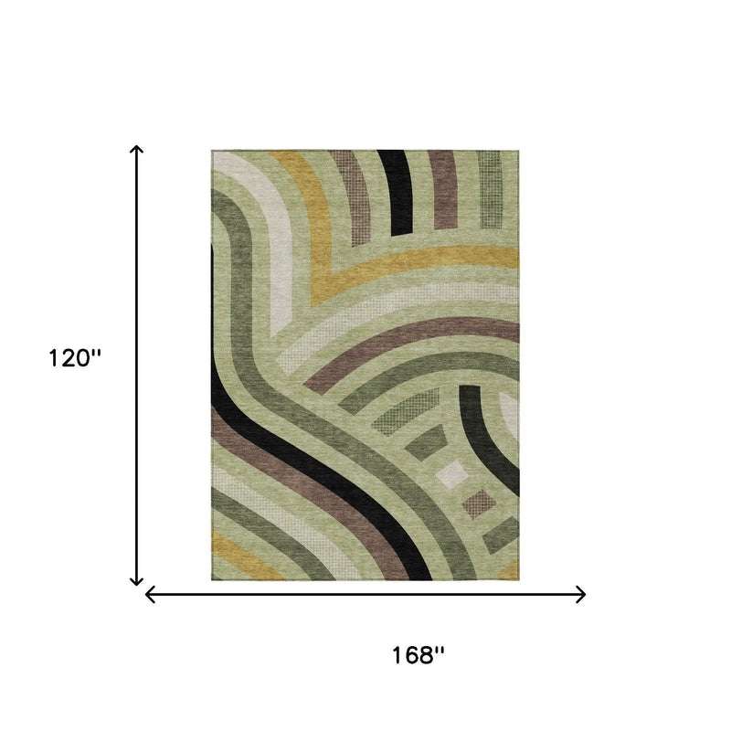 10' X 14' Green And Olive Green Abstract Washable Indoor Outdoor Area Rug Homeroots Outdoor