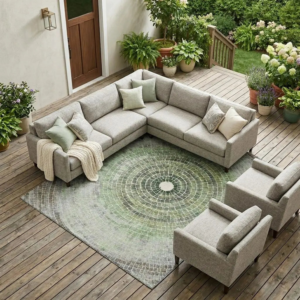 10' X 14' Green And Olive Green Geometric Washable Indoor Outdoor Area Rug Homeroots Outdoor