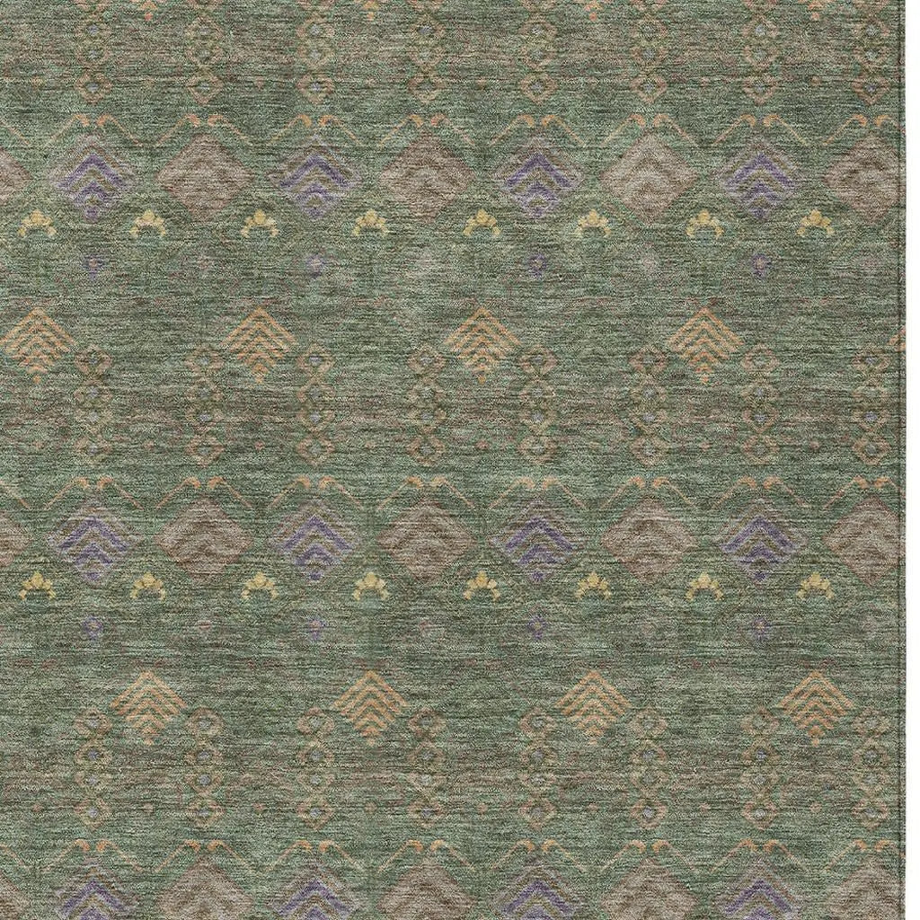 10' X 14' Green And Olive Green Geometric Washable Indoor Outdoor Area Rug Homeroots Outdoor
