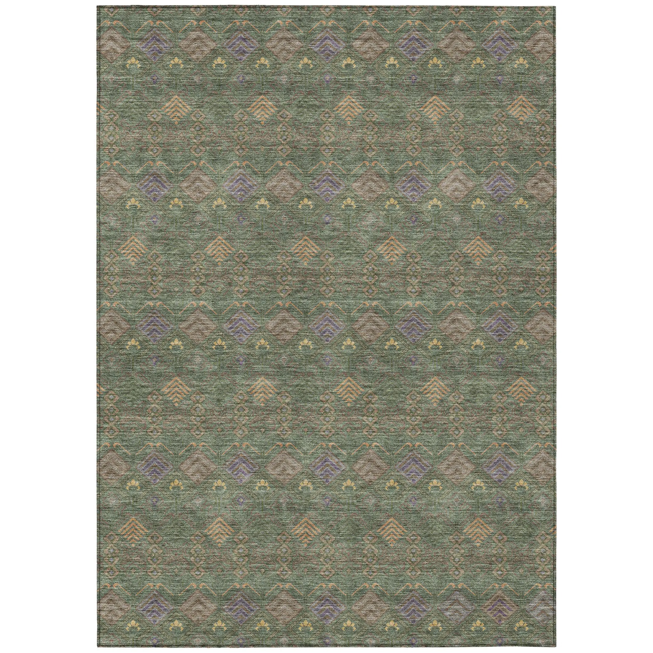 10' X 14' Green And Olive Green Geometric Washable Indoor Outdoor Area Rug Homeroots Outdoor