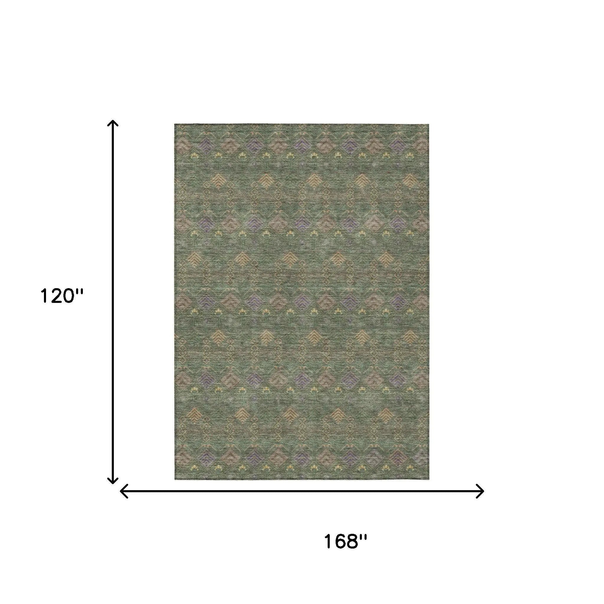 10' X 14' Green And Olive Green Geometric Washable Indoor Outdoor Area Rug Homeroots Outdoor