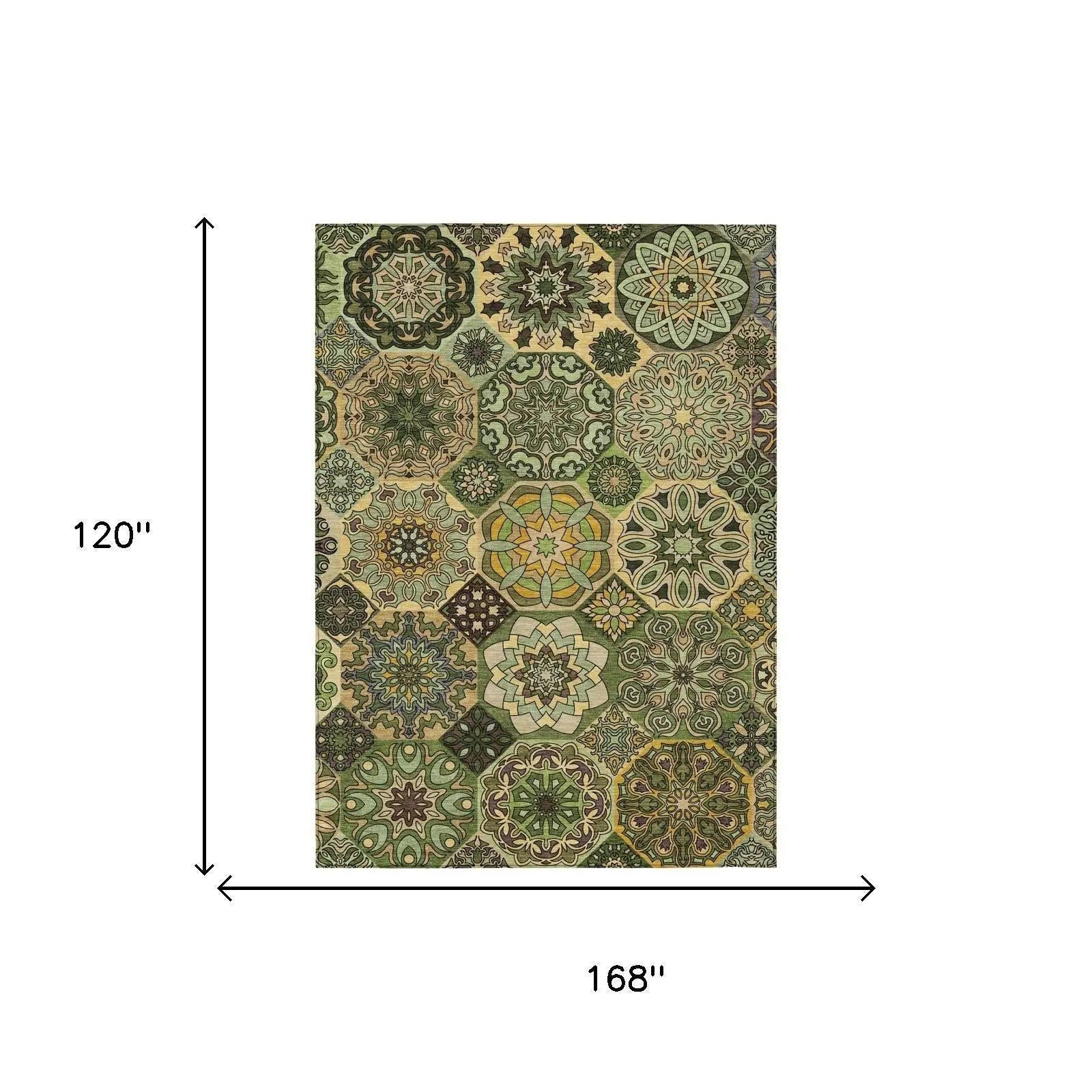 10' X 14' Green And Olive Green Patchwork Washable Indoor Outdoor Area Rug Homeroots Outdoor
