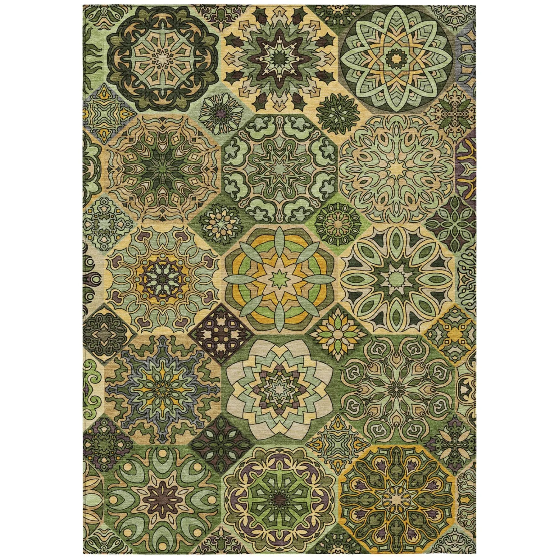 10' X 14' Green And Olive Green Patchwork Washable Indoor Outdoor Area Rug Homeroots Outdoor
