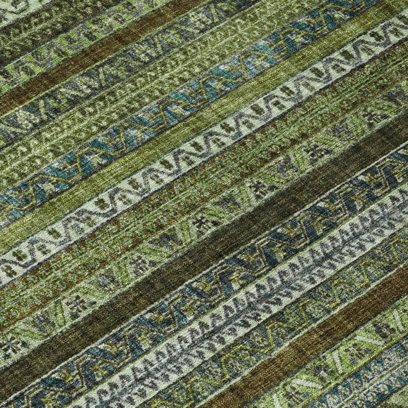 10' X 14' Green And Olive Green Striped Washable Indoor Outdoor Area Rug Homeroots Outdoor