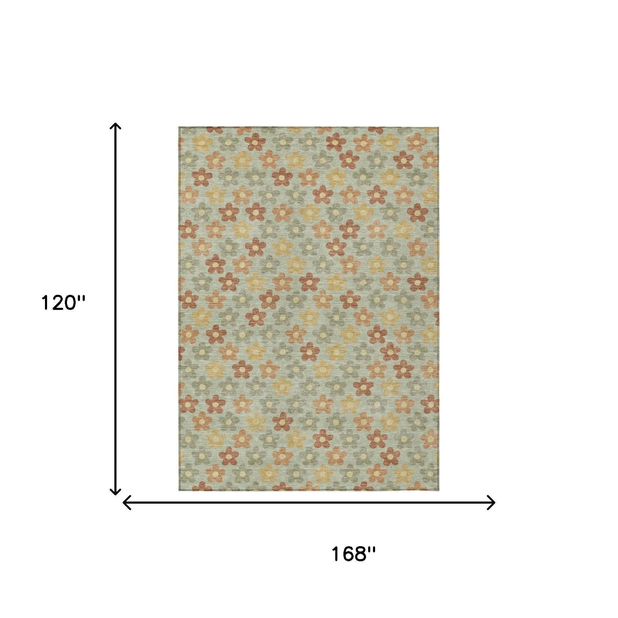 10' X 14' Green And Orange Floral Washable Indoor Outdoor Area Rug Homeroots Outdoor