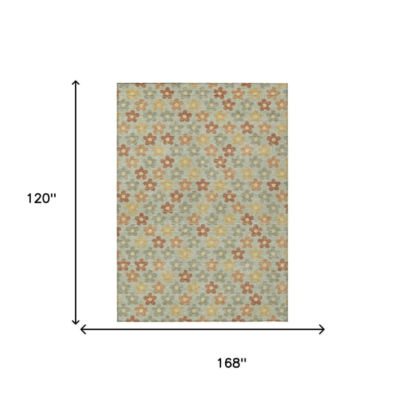 10' X 14' Green And Orange Floral Washable Indoor Outdoor Area Rug Homeroots Outdoor