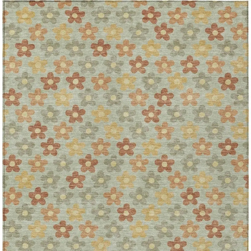 10' X 14' Green And Orange Floral Washable Indoor Outdoor Area Rug Homeroots Outdoor