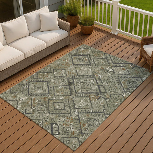 10' X 14' Green And Orange Geometric Washable Indoor Outdoor Area Rug Homeroots Outdoor