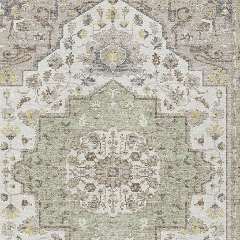 10' X 14' Green And Orange Oriental Washable Indoor Outdoor Area Rug Homeroots Outdoor