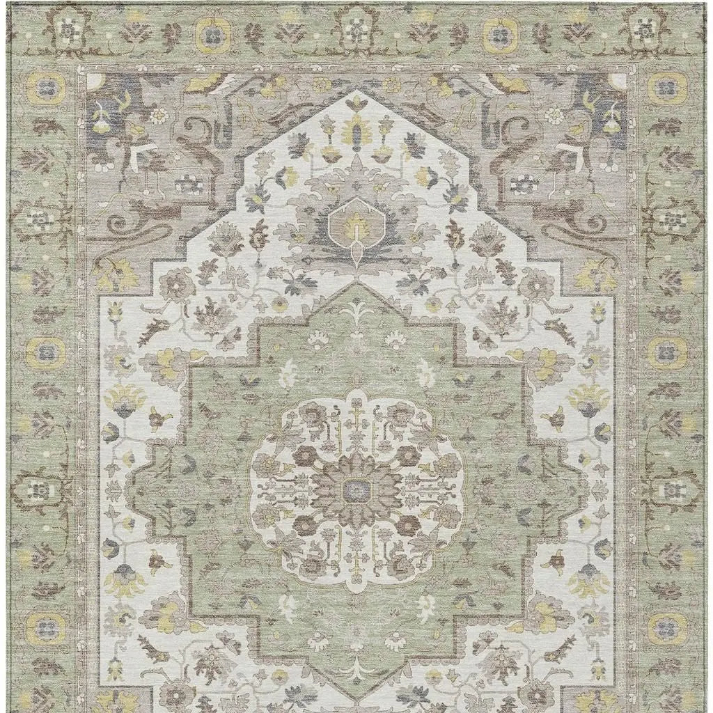 10' X 14' Green And Orange Oriental Washable Indoor Outdoor Area Rug Homeroots Outdoor