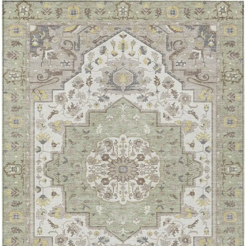 10' X 14' Green And Orange Oriental Washable Indoor Outdoor Area Rug Homeroots Outdoor