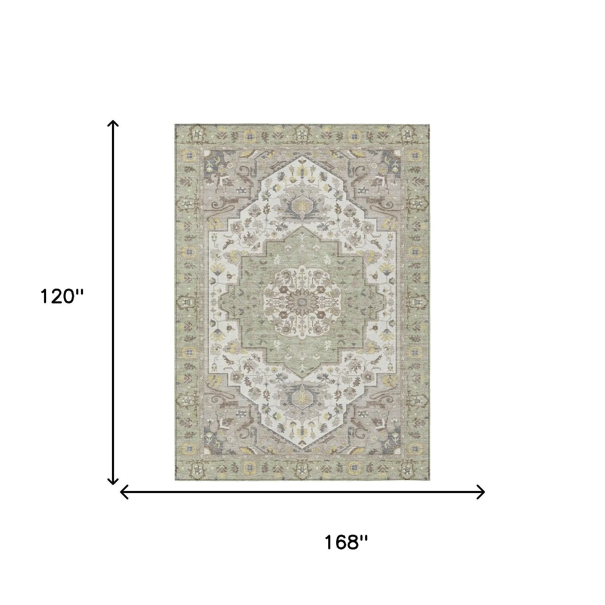 10' X 14' Green And Orange Oriental Washable Indoor Outdoor Area Rug Homeroots Outdoor