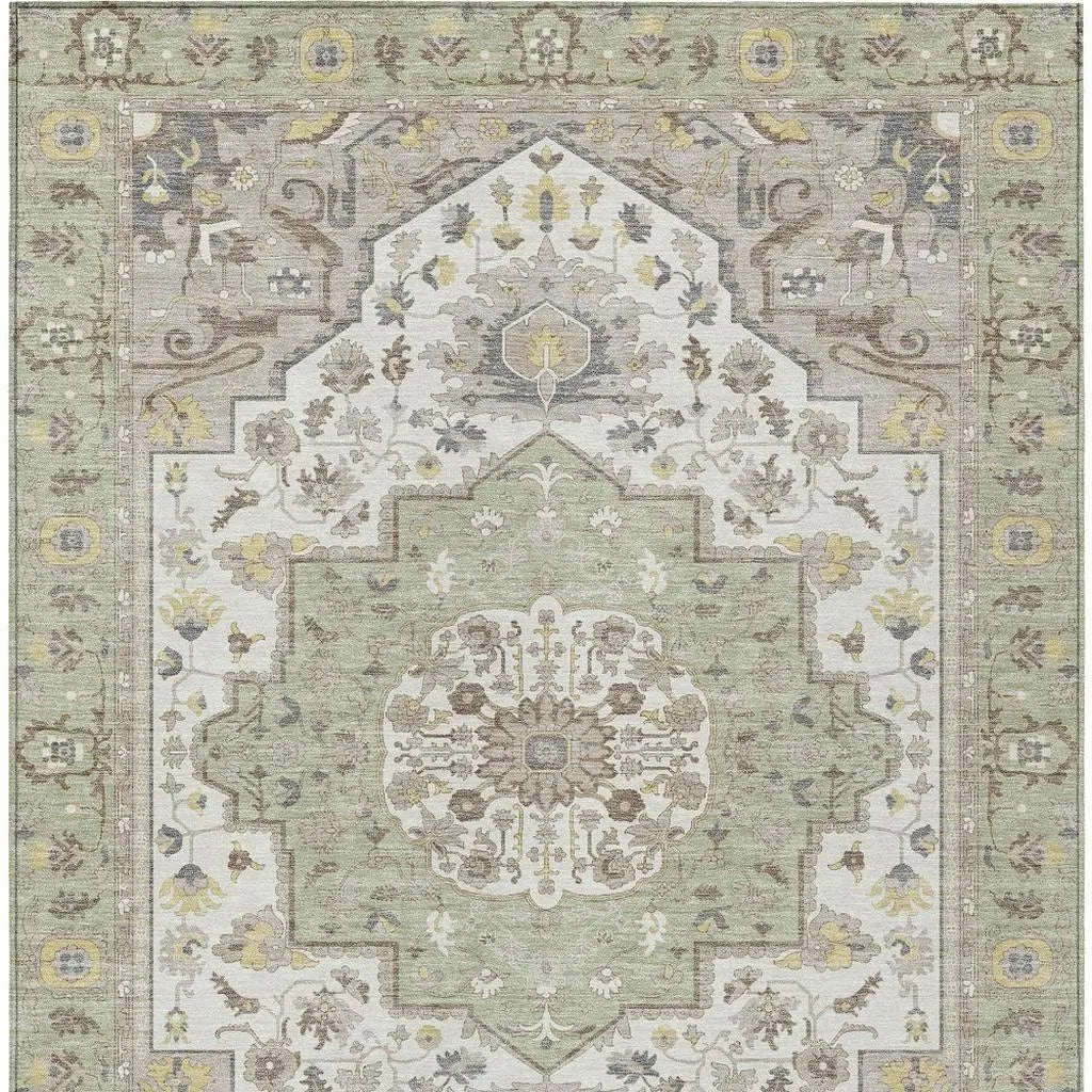 10' X 14' Green And Orange Oriental Washable Indoor Outdoor Area Rug Homeroots Outdoor