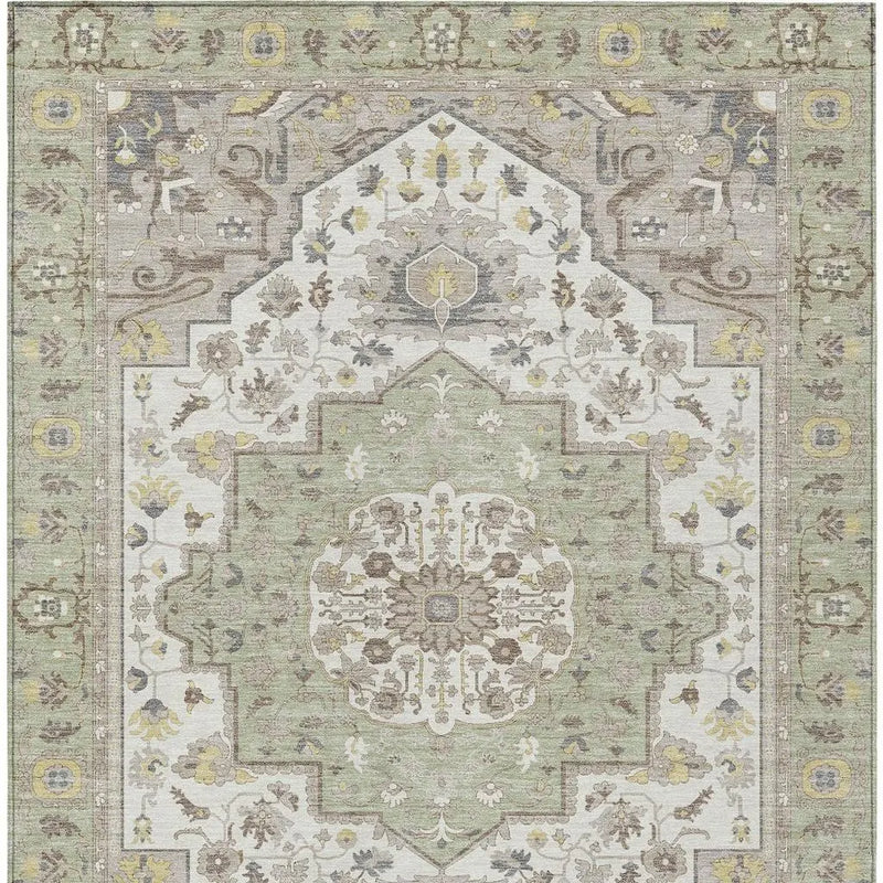10' X 14' Green And Orange Oriental Washable Indoor Outdoor Area Rug Homeroots Outdoor