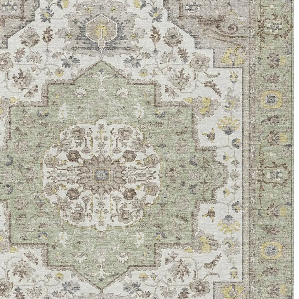 10' X 14' Green And Orange Oriental Washable Indoor Outdoor Area Rug Homeroots Outdoor