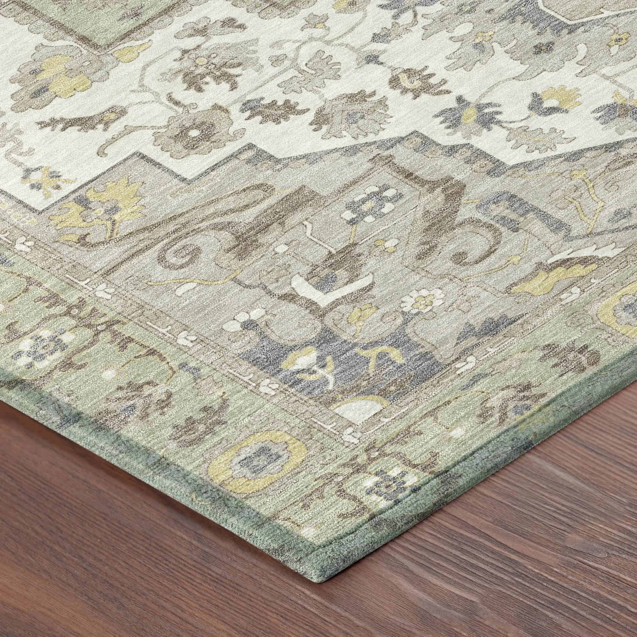 10' X 14' Green And Orange Oriental Washable Indoor Outdoor Area Rug Homeroots Outdoor