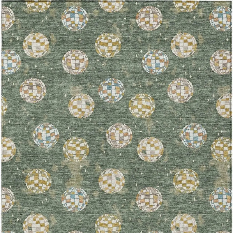 10' X 14' Green And Pearl Geometric Washable Indoor Outdoor Area Rug Homeroots Outdoor