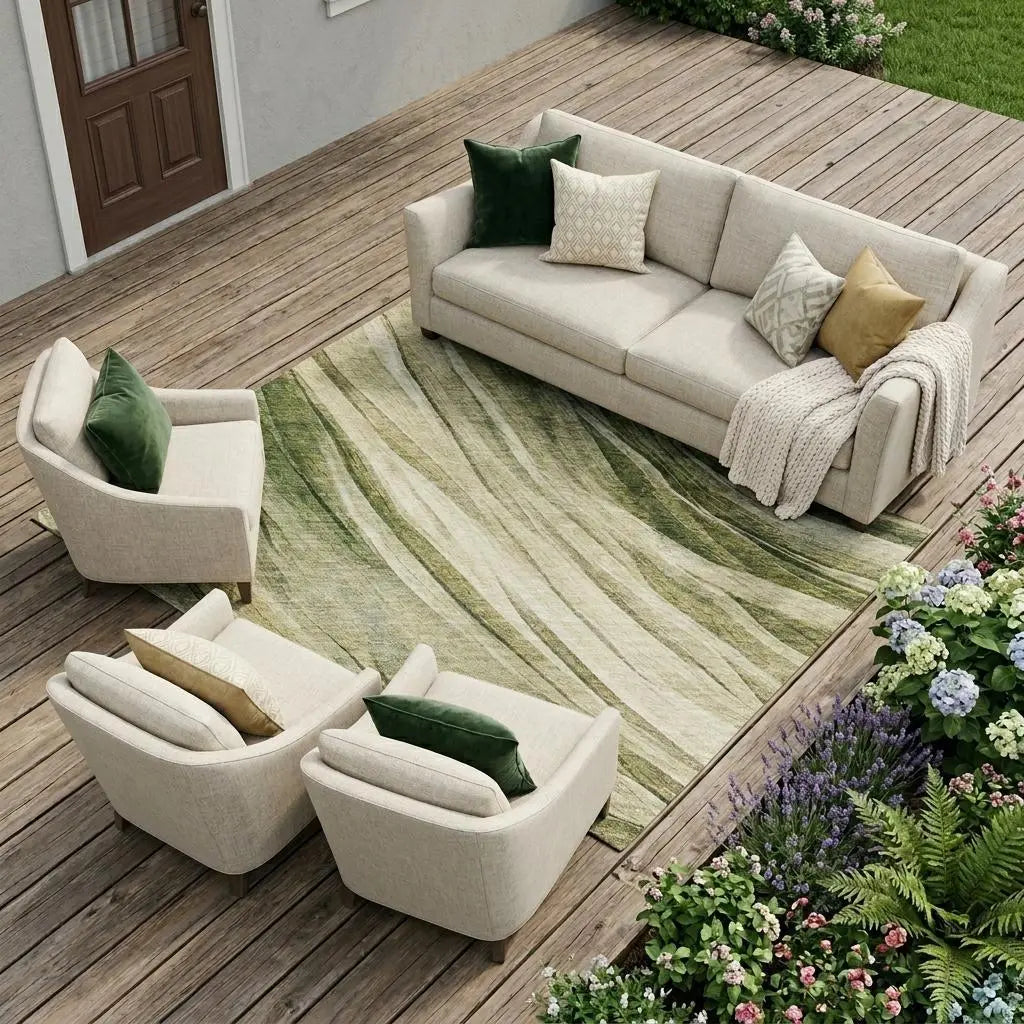 10' X 14' Green And Sage Abstract Washable Indoor Outdoor Area Rug Homeroots Outdoor