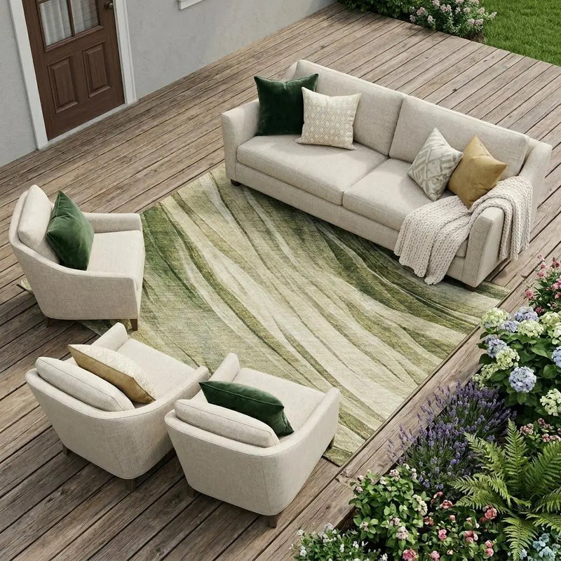 10' X 14' Green And Sage Abstract Washable Indoor Outdoor Area Rug Homeroots Outdoor