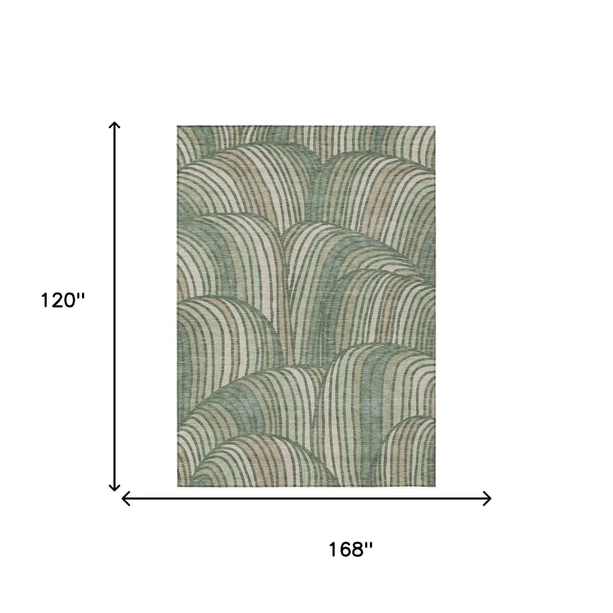 10' X 14' Green And Sage Abstract Washable Indoor Outdoor Area Rug Homeroots Outdoor