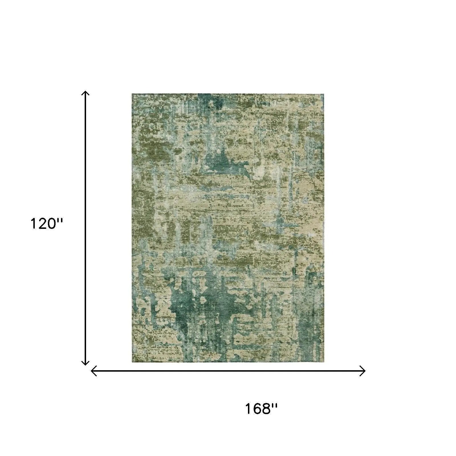 10' X 14' Green And Sage Abstract Washable Indoor Outdoor Area Rug Homeroots Outdoor