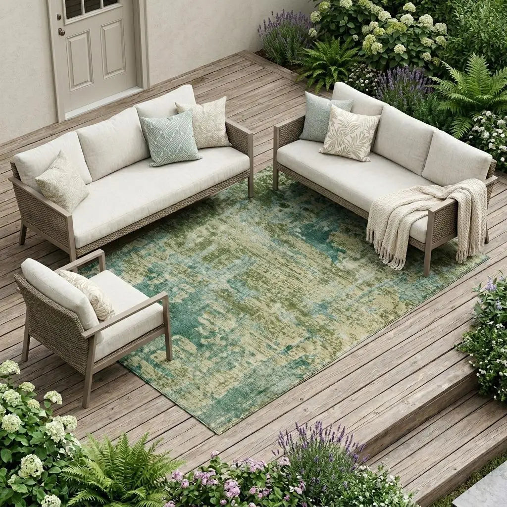 10' X 14' Green And Sage Abstract Washable Indoor Outdoor Area Rug Homeroots Outdoor